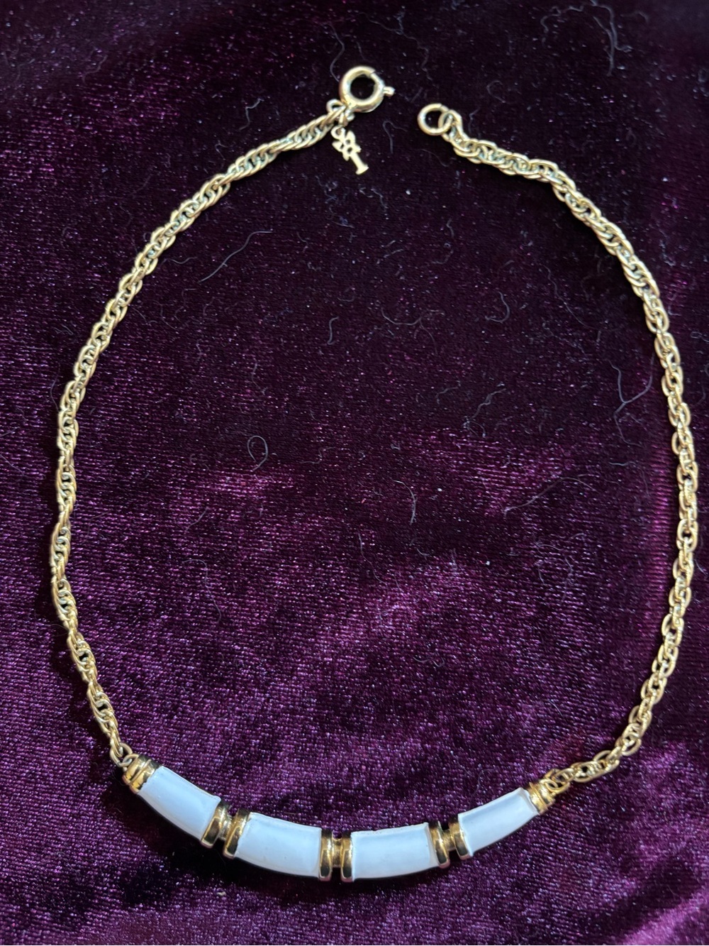 Vintage 60s-70s signed Crown TRIFARI white enamel Geometric Bar Choker Necklace